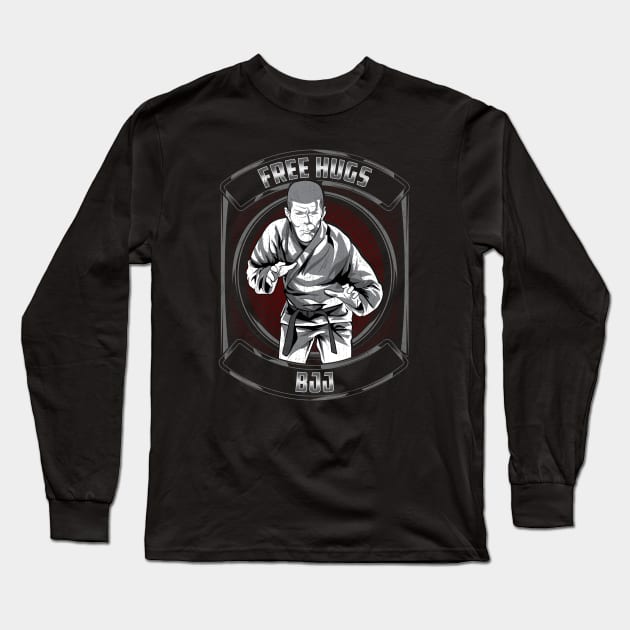 Funny Free Hugs Jiu Jitsu Pun BJJ Martial Arts Long Sleeve T-Shirt by theperfectpresents